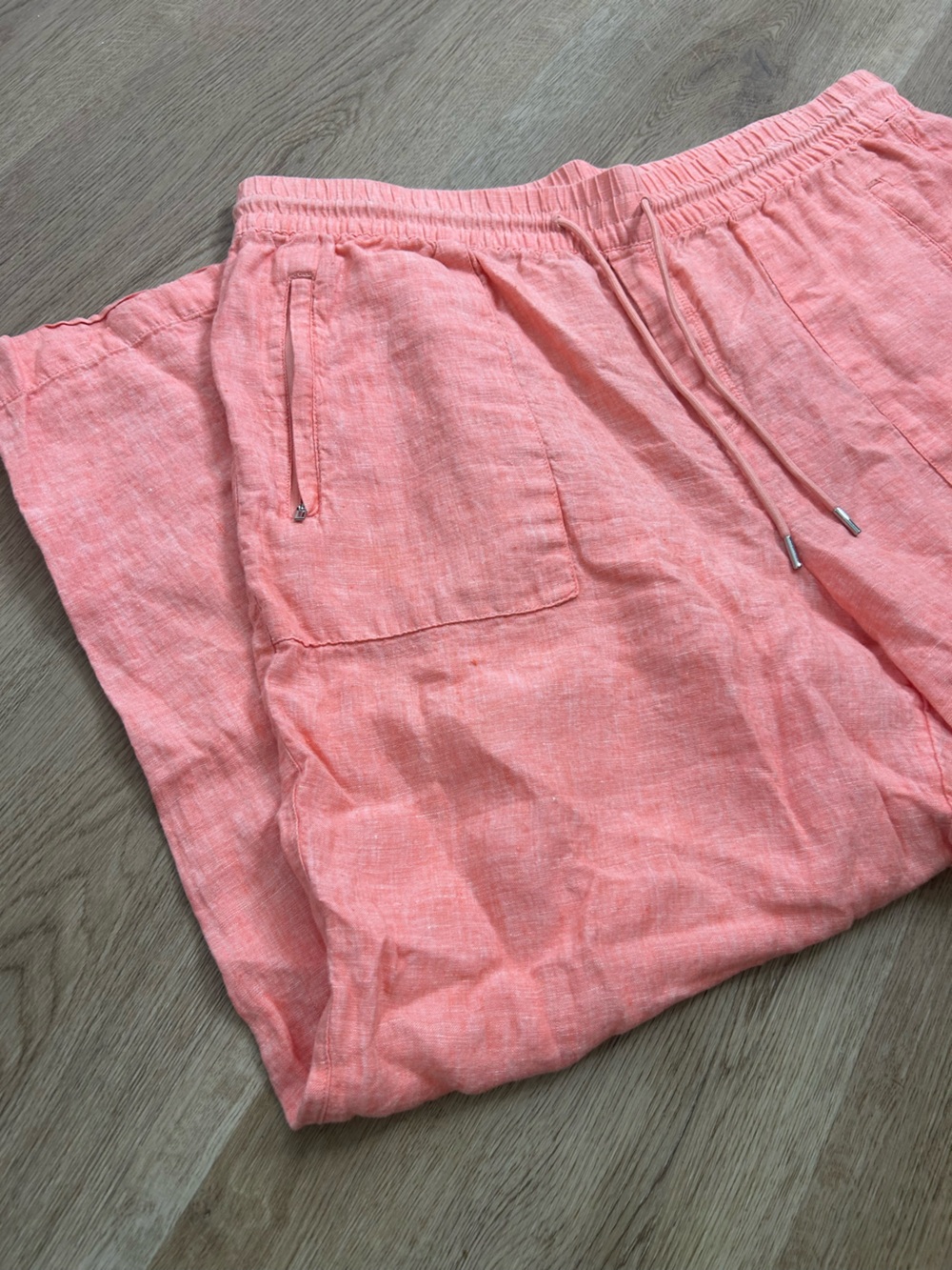 Athleta 100% Linen Wide Leg Drawstring Pant in Bright Coral